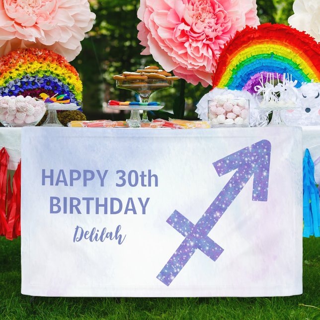 Cute Sagittarius Custom Purple Birthday Party Banner (Creator Uploaded)