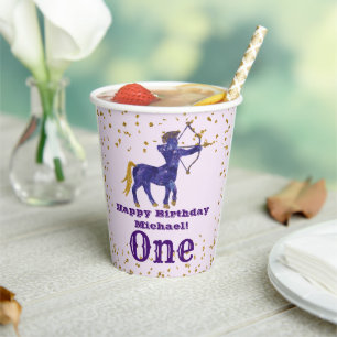 Cute Sagittarius First Birthday & Gold Confetti Paper Cups