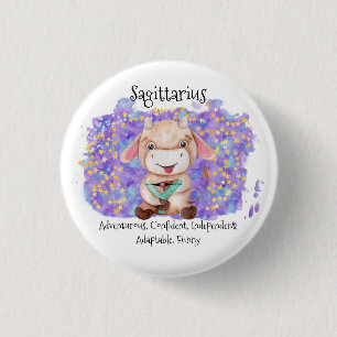 Cute Sagittarius Watercolor Bull Zodiac 3 Cm Round Badge