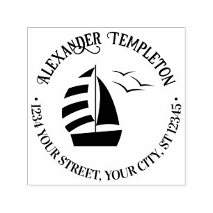 Cute Sailboat #2 Nautical Rnd Name Return Address Self-inking Stamp