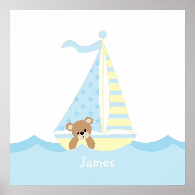 Cute Sailboat Bear Nursery Wall Art (Front)