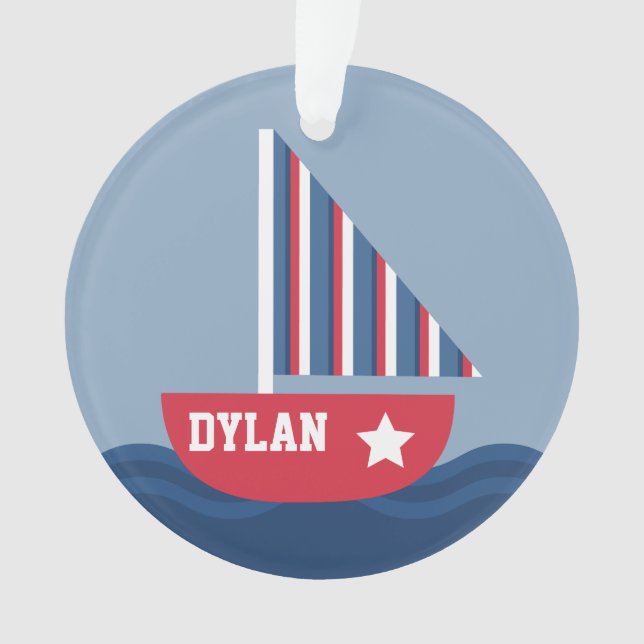 Cute Sailboat Nautical For Kids Ornament (Front)