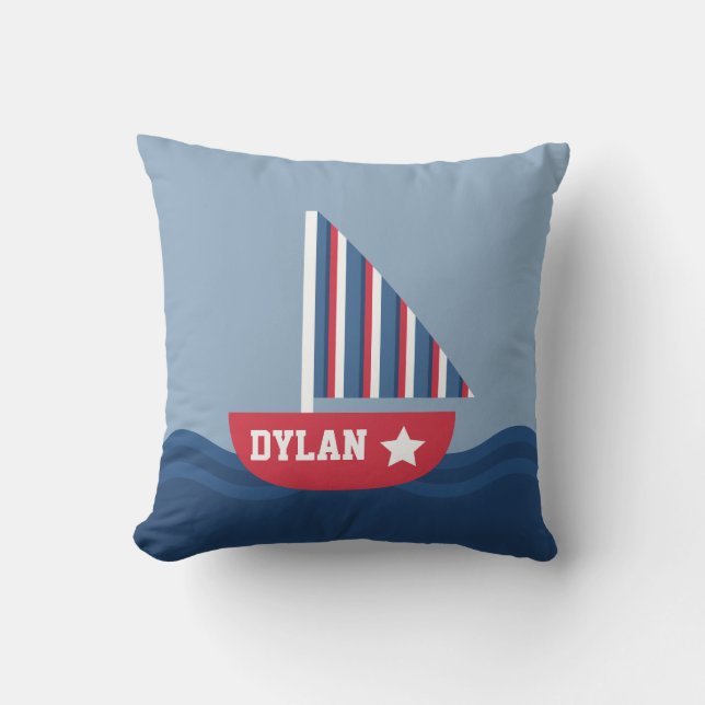 Cute Sailboat Nautical For Kids Room Cushion (Front)