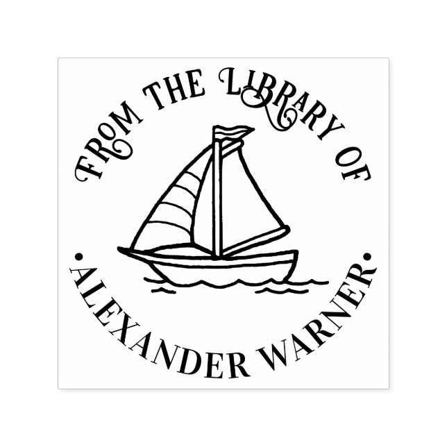 Cute Sailboat Nautical Library Book Name Self-inking Stamp (Design)
