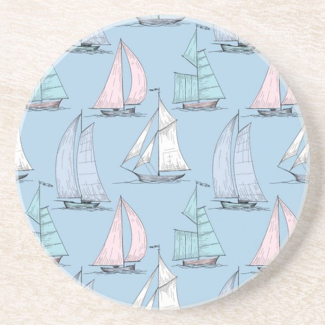 Cute Sailboat Pattern 1 Coaster (Front)
