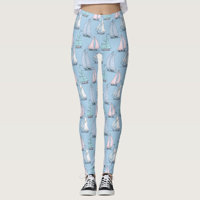 Cute Sailboat Pattern 1 Leggings (Front)