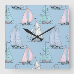 Cute Sailboat Pattern 1 Square Wall Clock