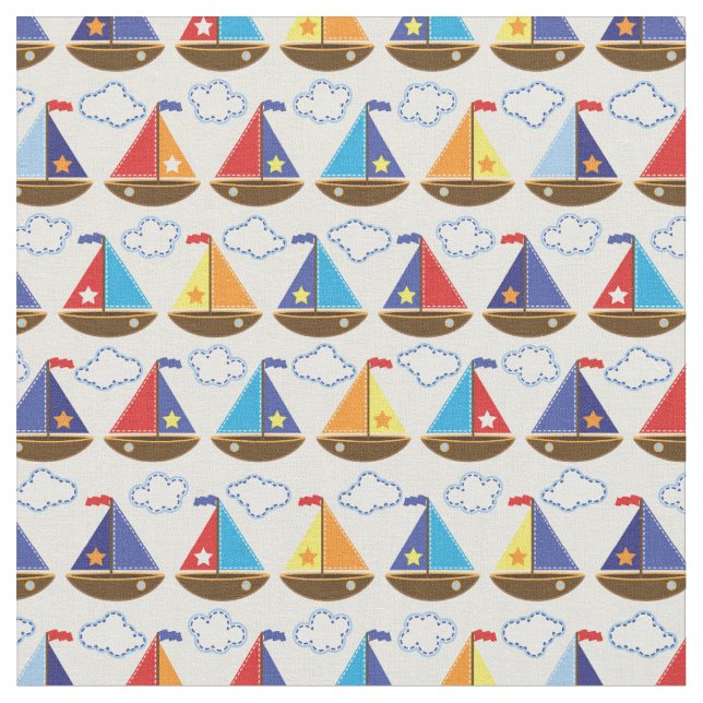 Cute Sailboat Pattern 2 Fabric (Close Up)