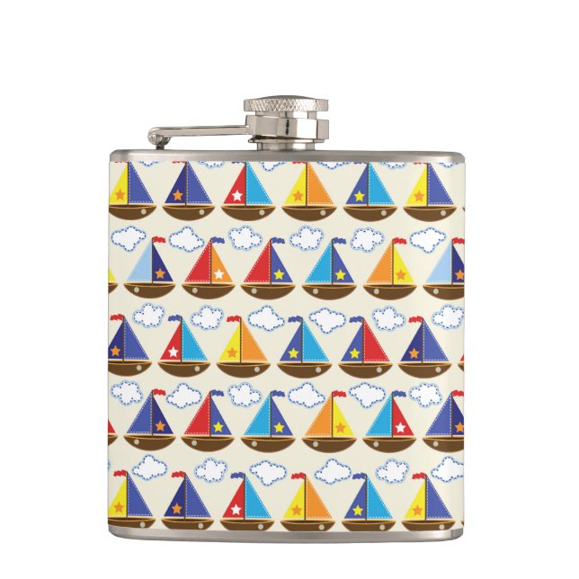 Cute Sailboat Pattern 2 Hip Flask (Front)