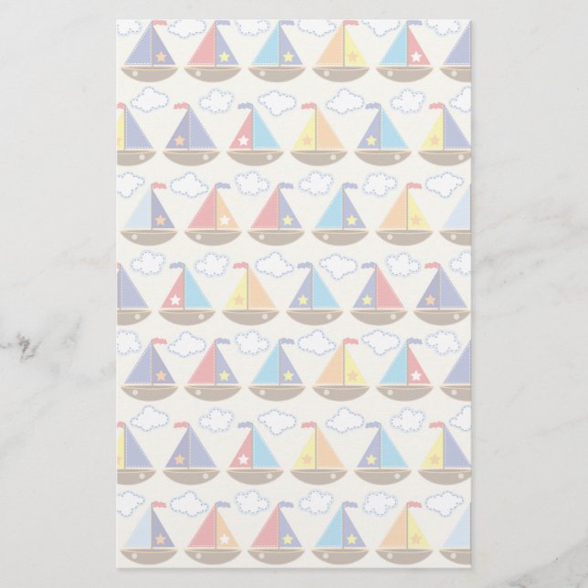 Cute Sailboat Pattern 2 Stationery (Front)