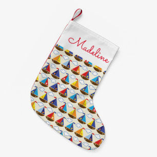 Cute Sailboat Pattern   Add Your Name Small Christmas Stocking