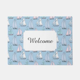 Cute Sailboat Pattern Add Your Text Doormat