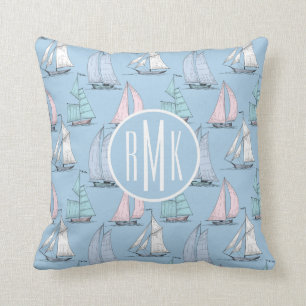Cute Sailboat Pattern Monogram Cushion