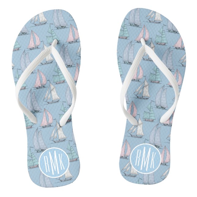 Cute Sailboat Pattern | Monogram Flip Flops (Footbed)