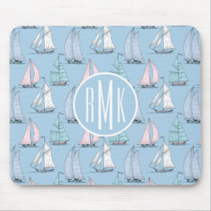 Cute Sailboat Pattern Monogram Mouse Mat