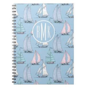 Cute Sailboat Pattern   Monogram Notebook