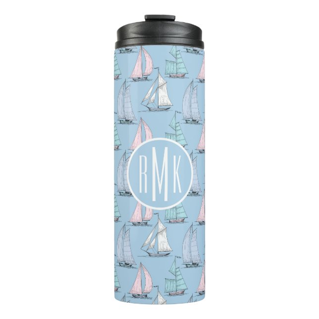 Cute Sailboat Pattern | Monogram Thermal Tumbler (Front)