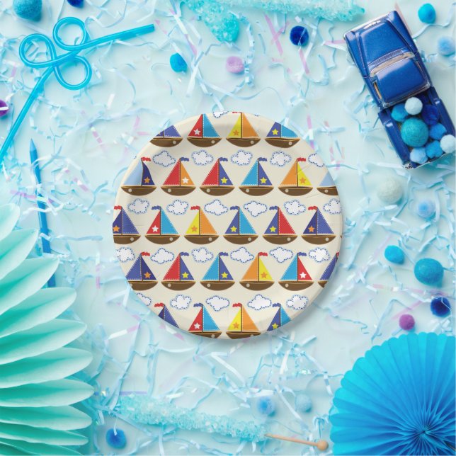 Cute Sailboat Pattern Paper Plate (Party)