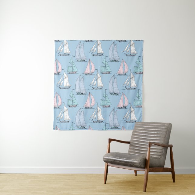 Cute Sailboat Pattern Tapestry (In Situ (Horizontal))
