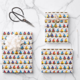 Cute Sailboat Pattern Wrapping Paper Sheet