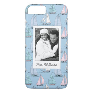 Cute Sailboat Pattern   Your Photo & Name iPhone 8 Plus/7 Plus Case