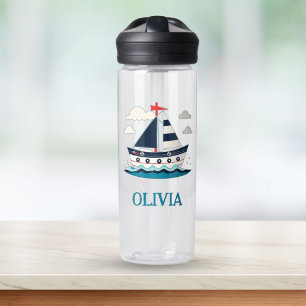 Cute Sailboat Personalised Water Bottle