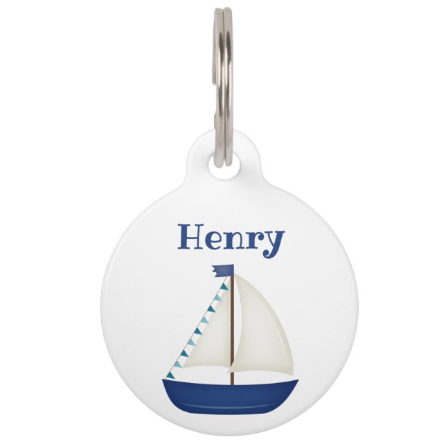Cute Sailboat Pet ID Tag (Front)