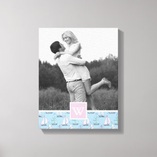 Cute Sailboat Photo with Monogram Monogram Canvas Print