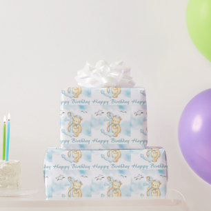 Cute sailor bear baby birthday wrapping paper