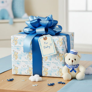 Cute sailor bear baby birthday wrapping paper