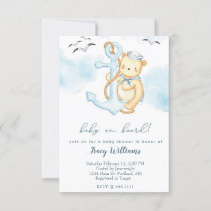 Cute sailor bear baby shower invitation