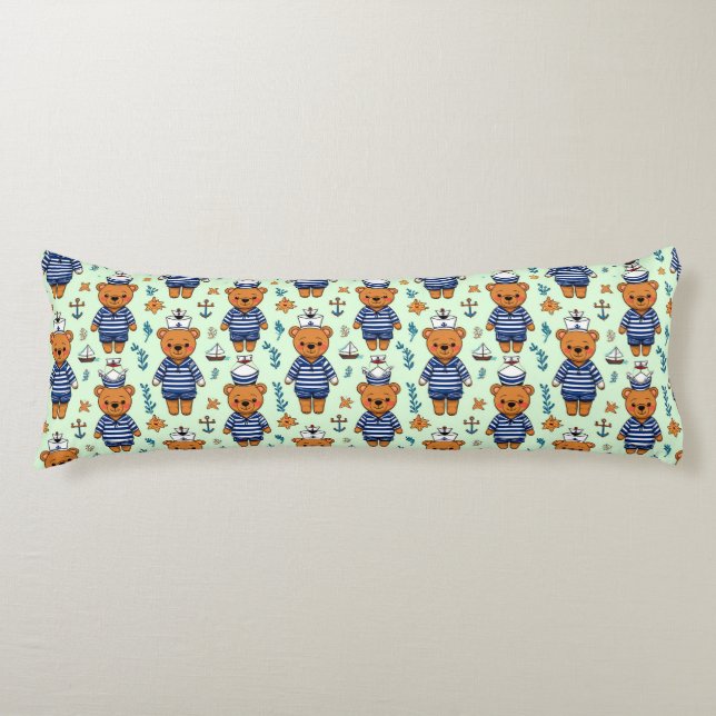 Cute Sailor Bear Pattern With Navy Stripes Body Cushion (Front)