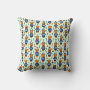 Cute Sailor Bear Pattern With Navy Stripes Cushion