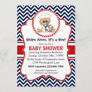 Cute Sailor Boy Nautical Baby Shower Invitation
