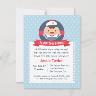 Cute Sailor Boy, Nautical Baby Shower Invitation
