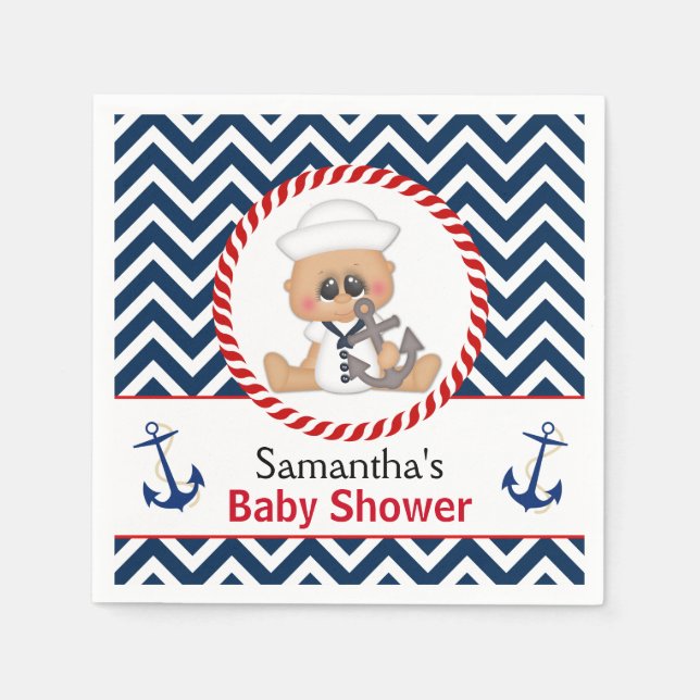 Cute Sailor Boy Nautical Baby Shower Napkin (Front)