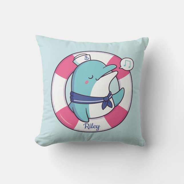 Cute Sailor Dolphin, Nautical Theme Kids Decor Cushion (Front)
