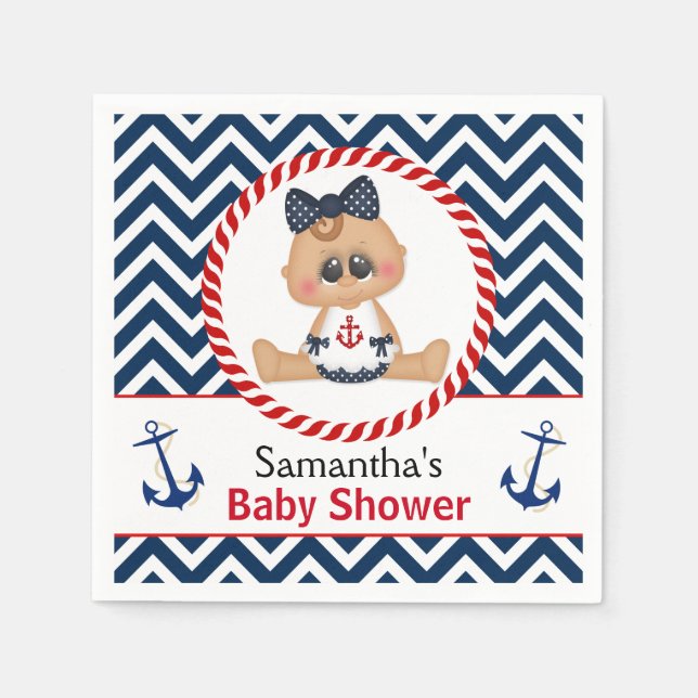 Cute Sailor Girl Nautical Baby Shower Napkin (Front)