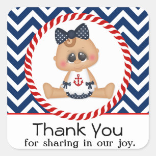 Cute Sailor Girl Nautical Baby Shower Square Sticker