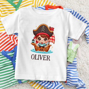 Cute Sailor Pirate Kid and Pirate Ship Baby T-Shirt
