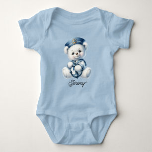 Cute Sailor Teddy Bear with Anchor Baby Bodysuit
