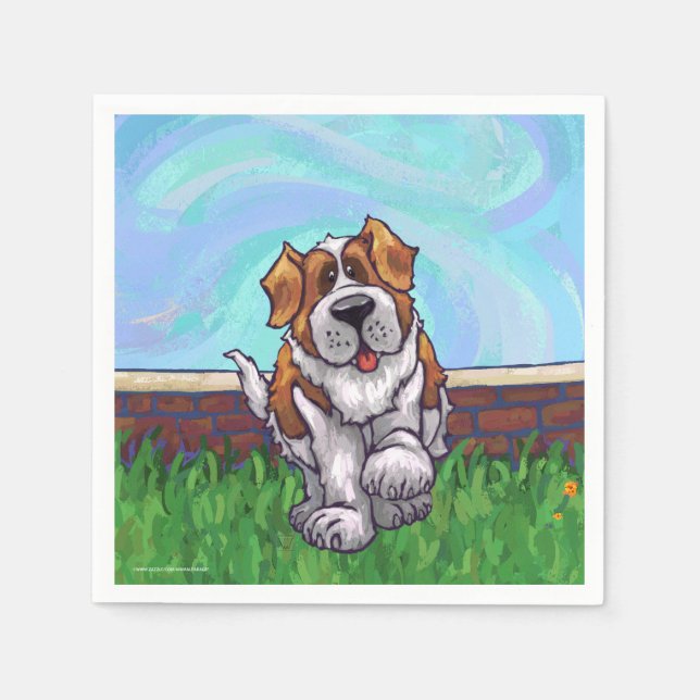 Cute Saint Bernard Birthday Napkin (Front)