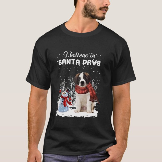 Cute Saint Bernard Dog Christmas Snowman Christmas T-Shirt (Front)