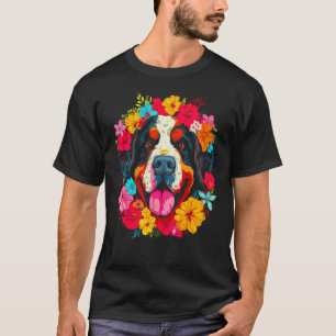 Cute Saint Bernard Dog Flower T-Shirt