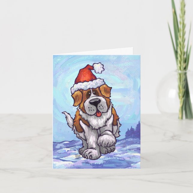 Cute Saint Bernard Dog Holiday Card (Front)