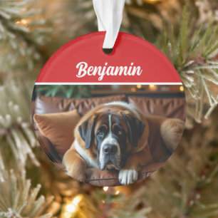 Cute Saint Bernard Dog Holiday Christmas Photo Ornament