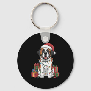 Cute Saint Bernard Santa Hat Christmas Dog Lover H Key Ring