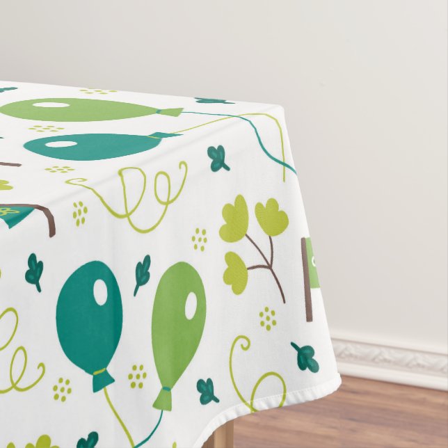 Cute Saint Patrick's Day Green Balloons Flags Fun Tablecloth (In Situ)