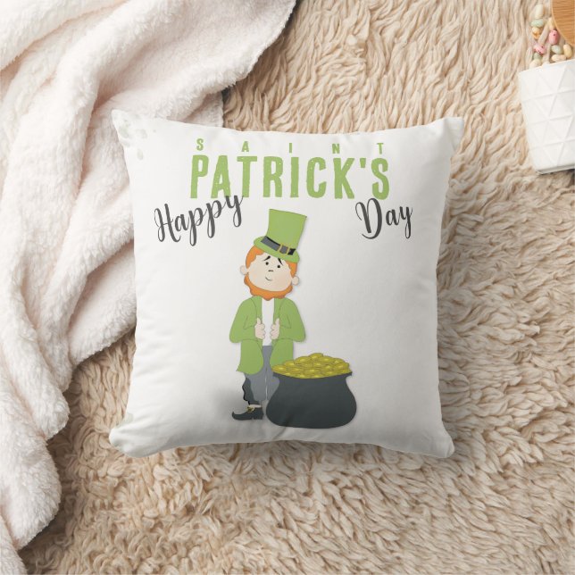 Cute Saint Patrick's Day Leprechaun Custom Cushion (Blanket)