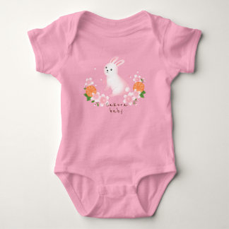 Cute Sakura and White Rabbit Pink Japanese Style c Baby Bodysuit